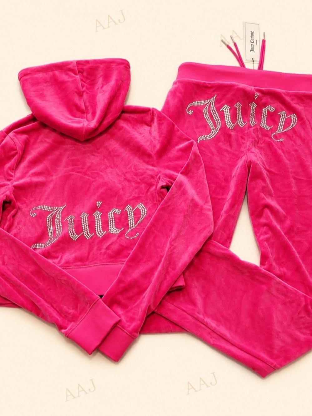 Juicy Couture Free Love Luxe Velour OG Bling Zip Hoodie & Pants Set - S